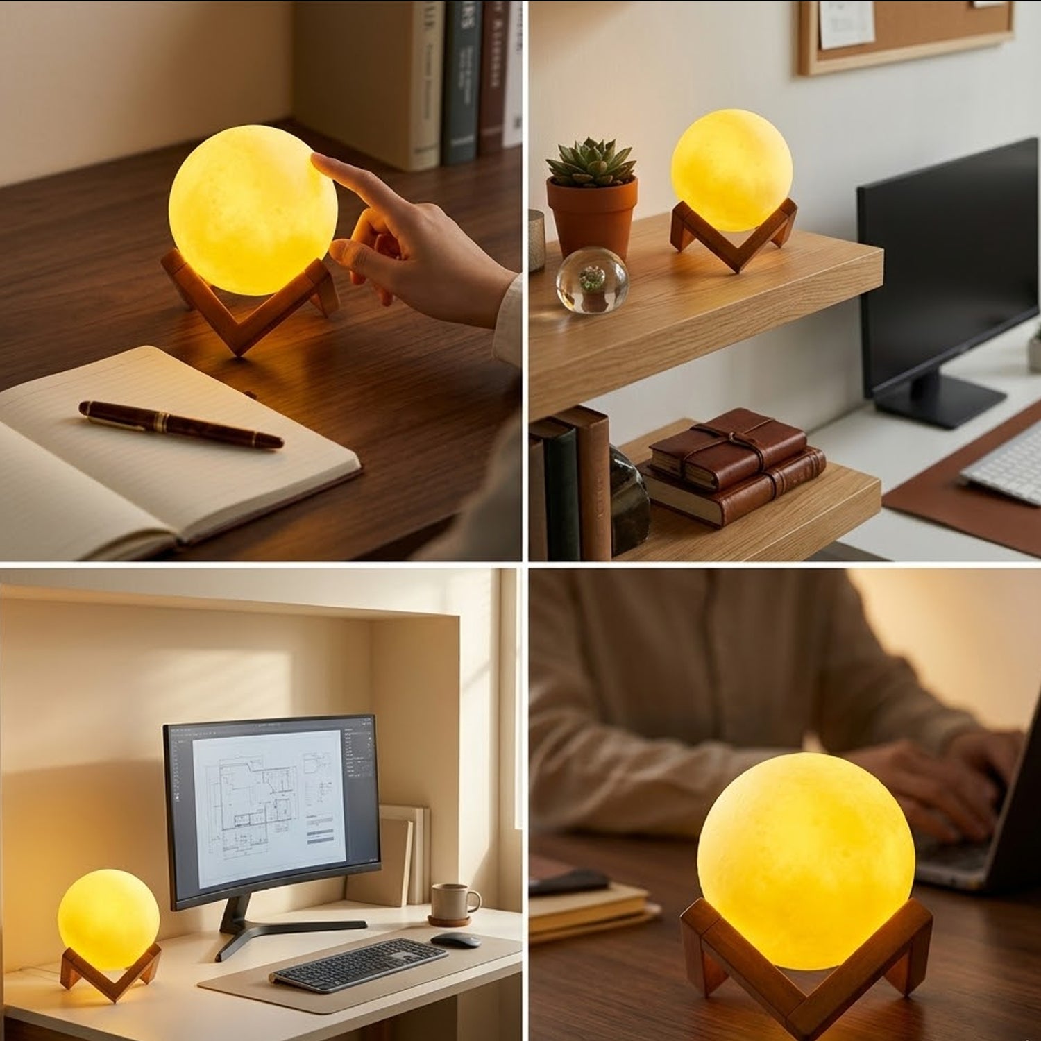 Led Ball Night Lamp With Wooden Stand (1 Pc)